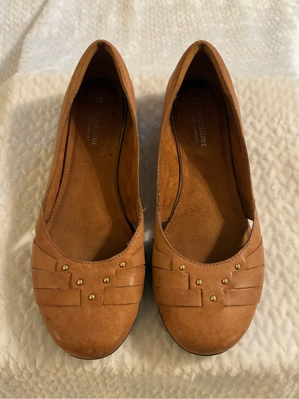 Naturalizer N5 Comfort Tan Cognac Leather Ballet Flats 7.5 Classic Vintage Y2K